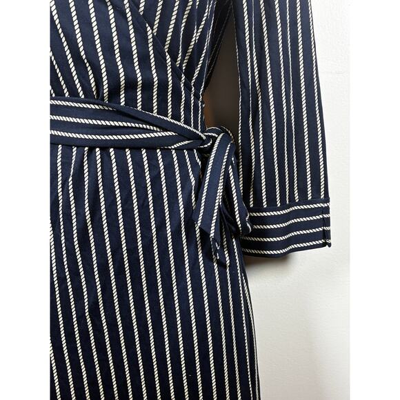 Diane Von Furstenberg DVF Silk Wrap Dress 4 Navy Blue Nautical Rope Print Coast - Picture 4 of 11